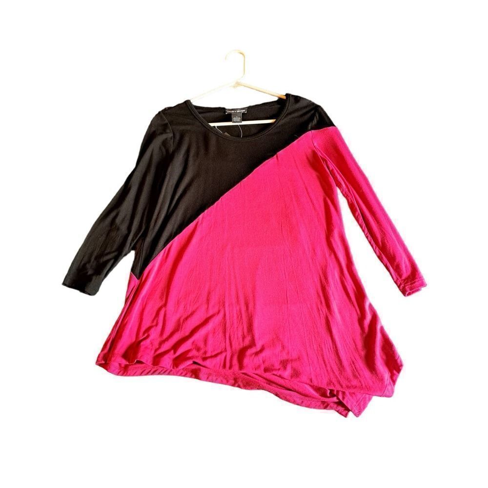CHELSEA & THEODORE Pink & Black Colorblock Quarter Sleeve top size small